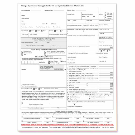 Application For Michigan Title auto dealer