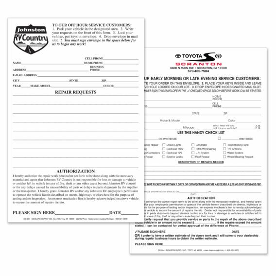 Early Bird Envelopes for service auto dealer supply